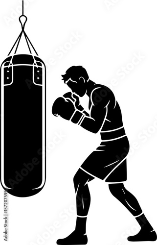 boxer punching a Heavy bag silhouette vector illustration