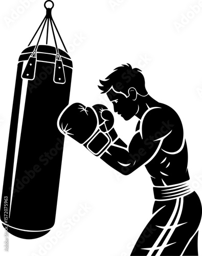boxer punching a Heavy bag silhouette vector illustration