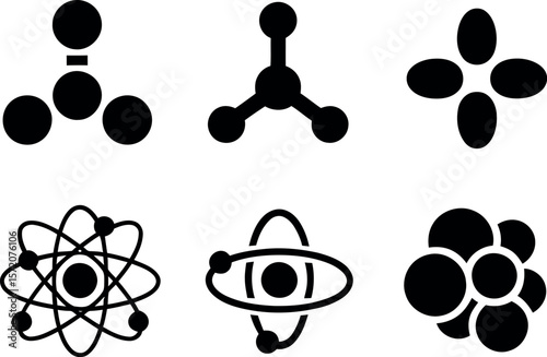 Science atom structure vector graphic: molecular model, chemical bond, atomic nucleus icon