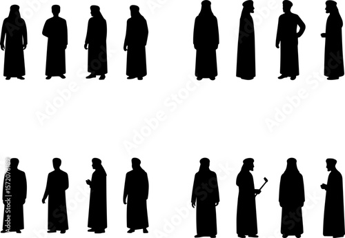 Set of Arabian man silhouette black silhouette vector illustration
