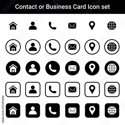 Versatile Contact & Business Card Icons Home, Phone, Email, Location, Globe