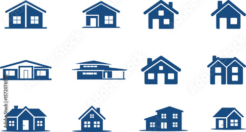 Vector house icon set real estate home building architecture property design collection
