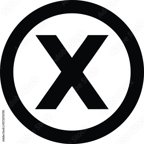 Vector art of a bold, black letter x is prominently featured within a simple white circle