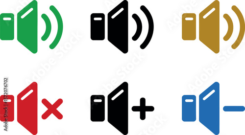 Sound volume control icons set vector illustration of audio levels mute max min icons