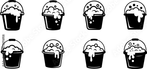 Set of Full bucket of sand silhouette vector illustration