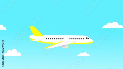 Airplane in sky 2d animation, Plane flying in Air  through  clouds animated with alpha channel, Tracking Shot 2d Airplane fly in a sky background.