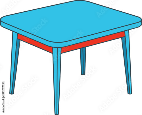 Teal table doodle red trim white background vector illustration