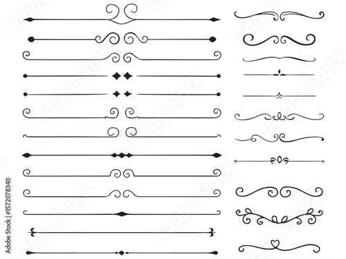 Collection of elegant decorative ornamental flourishes and separators for design and layout elements