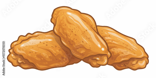 Tasty vector illustration of crispy chicken wings, featuring golden brown tones, clean outlines, and realistic highlights