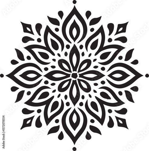 Wallpaper Mural Intricate black mandala design with repeating floral and leaf motifs on a white background Torontodigital.ca
