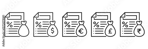Tax Icon Set With Different Currencies