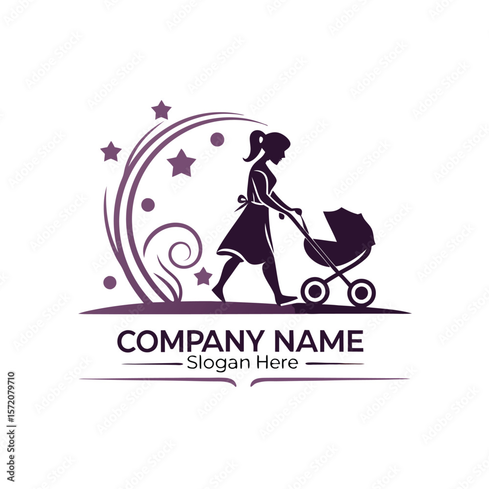 Obraz premium Woman pushing a stroller, stylized design