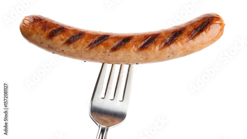 Grilled Sausage On Fork isolated on a transparent background