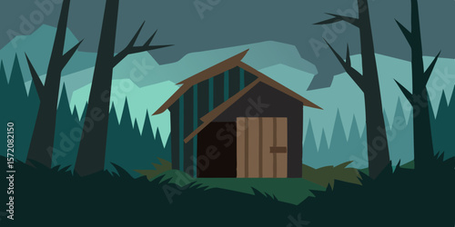 Mysterious Forest Cabin A Dark and Enigmatic Illustration