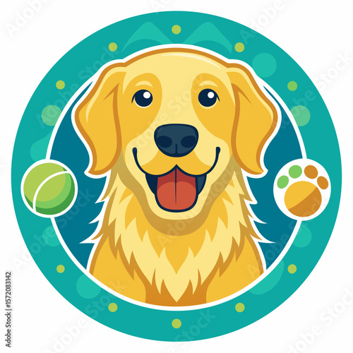 Adorable golden retriever design for pet-related businesses, suitable for logo, mascot, or playful branding projects involving dog themes.
