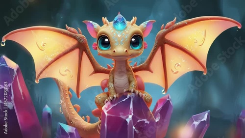 Wallpaper Mural Fantasy dragon perched on colorful crystals in enchanting cave atmosphere for an exciting adventure Torontodigital.ca