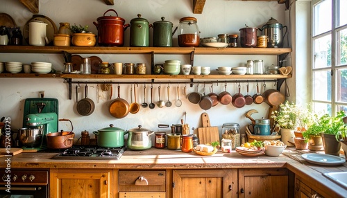 Wallpaper Mural Rustic Kitchen Interior Design: Warm Wooden Cabinets and Vintage Cookware Torontodigital.ca
