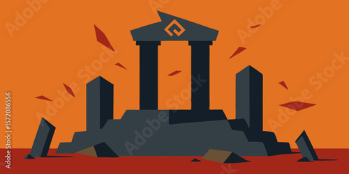 Ancient Ruins A Collapsing Temple Illustration