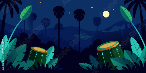 Tropical Night Drums A Serene Jungle Soundscape Illustration