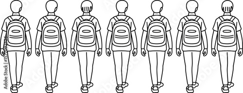 School children walking back view with backpacks vector illustration outline drawing for education design