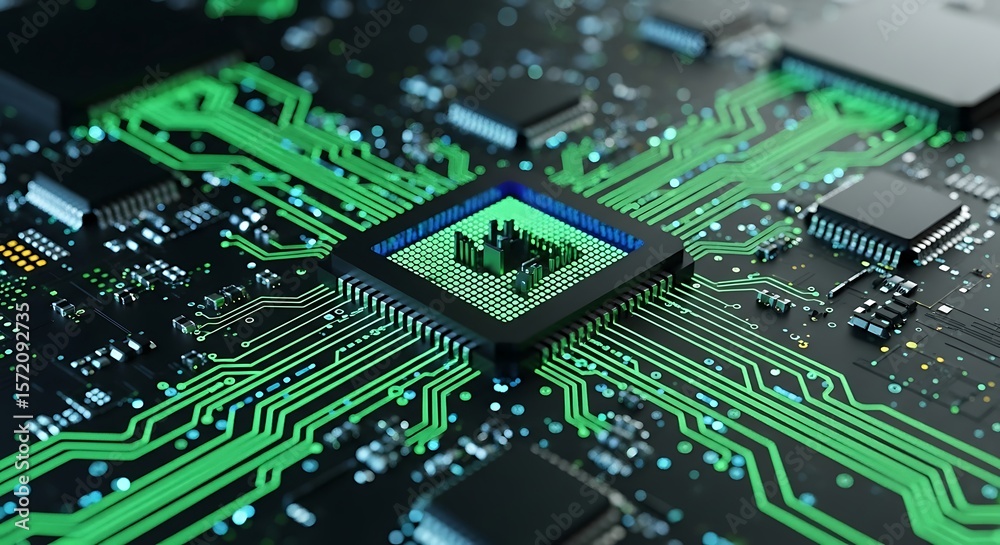 Fototapeta premium High-Tech Circuit Board Close-up of a Modern Microprocessor