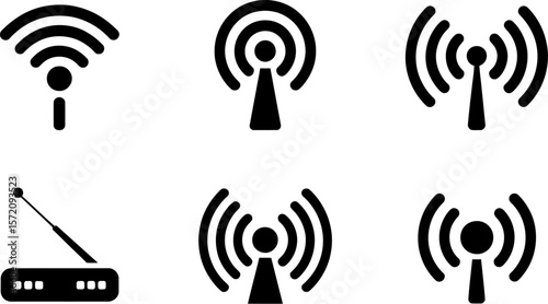 Wireless signal strength icons vector set for wifi connection and network communication design element