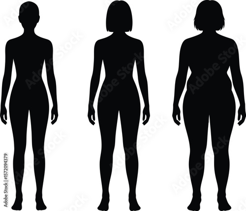 Female Body Mass Index - Healthy, Overweight, and Obese Silhouettes

