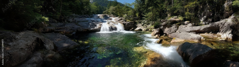 Naklejka premium Serene waterfall adventure nature scene hdr 360 degrees hdri view