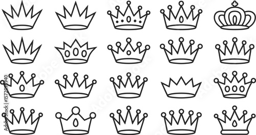Crown outline vector set royalty king queen prince princess tiara coronation royal heraldic design element