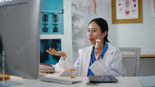 Female doctor consulting patient medication and test results via video call.female doctor providing remote consultation to patient.Concept of telemedicine,digital healthcare,online medical services