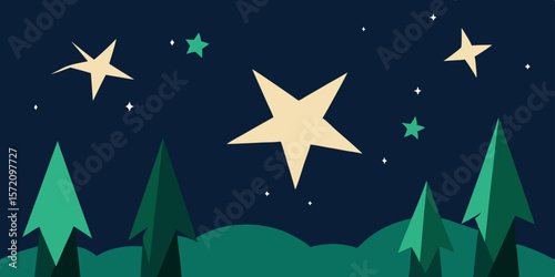 Golden Christmas stars decorate a blue night sky illustration, a festive holiday symbol