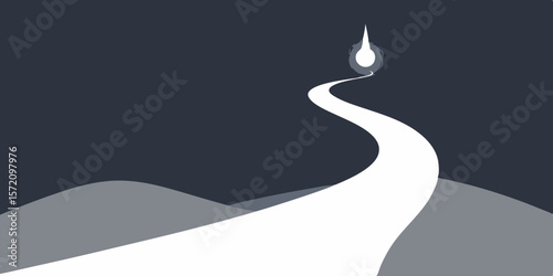 A vector illustration of a woman's silhouette traveling a winding highway path with a perspective line design