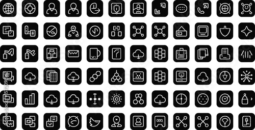 Collection of black and white line icons for ui ux design web app and mobile app development vector graphics