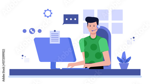 Customer Support Representative Managing Omnichannel Inquiries, flat vector illustration