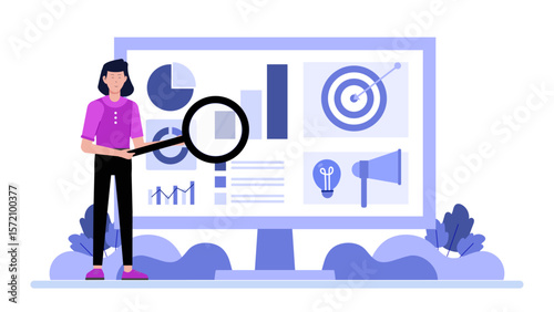 Marketing Group Coordinating Paid Media Strategy, flat vector illustration