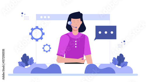Support Representative Providing Technical Assistance Online, flat vector illustration