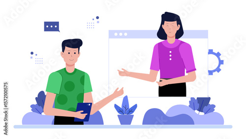 HR Group Leading Remote Conflict Resolution Session, flat vector illustration