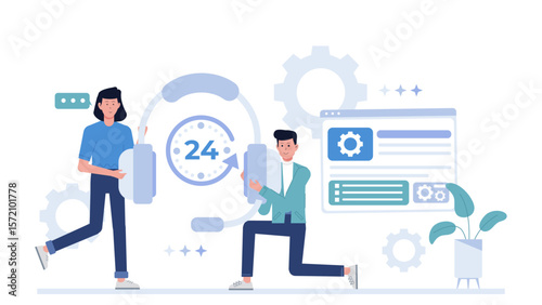 Customer Support Representative Managing Omnichannel Inquiries, flat vector illustration