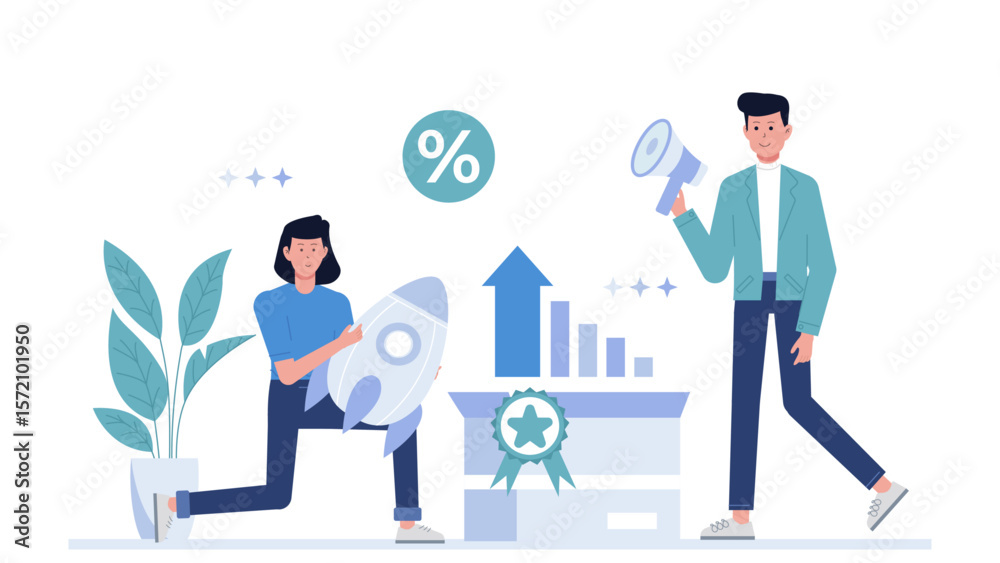 Fototapeta premium Product Group Launching New Feature Rollout, flat vector illustration