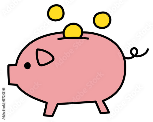 ブタの貯金箱 線画イラスト ベクター