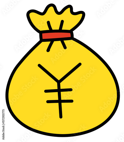 円マークのついた袋 線画イラスト ベクター