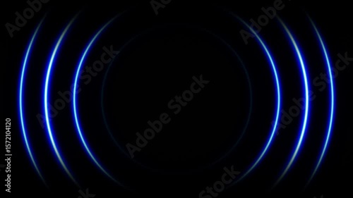Abstract neon circle radio waves looping background. Searching process in futuristic interface. Radar signal concept. Vibrant neon background illustrates wireless communication. Neon radio wave signal