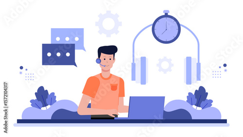 Customer Support Handling Weekend Service Requests flat vector illustration