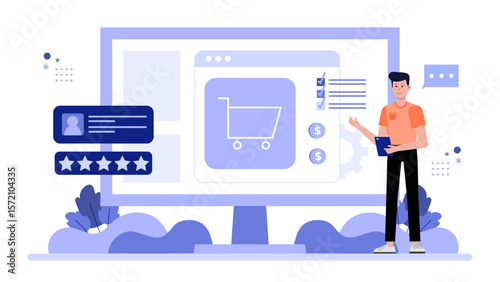 Group Organizing Virtual Product Feedback Session flat vector illustration