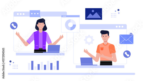 Content Creator Planning Cross-Platform Strategy flat vector illustration