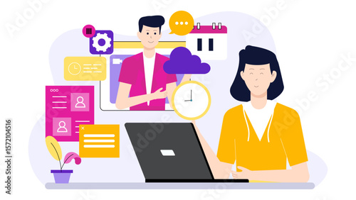 HR Lead Managing Hybrid Work Schedule flat vector illustration