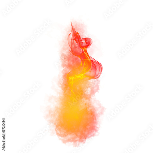 Bright orange and red flame and smoke effect on transparent background
