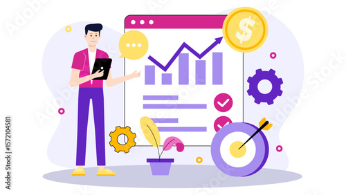 CEO Sharing Growth Vision with Stakeholders flat vector illustration