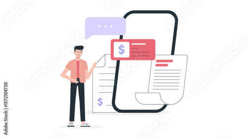 Freelancer Sending Digital Invoice to Client flat vector illustration