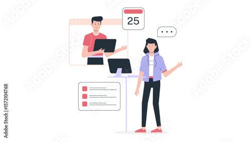 HR Lead Managing Hybrid Work Schedule flat vector illustration